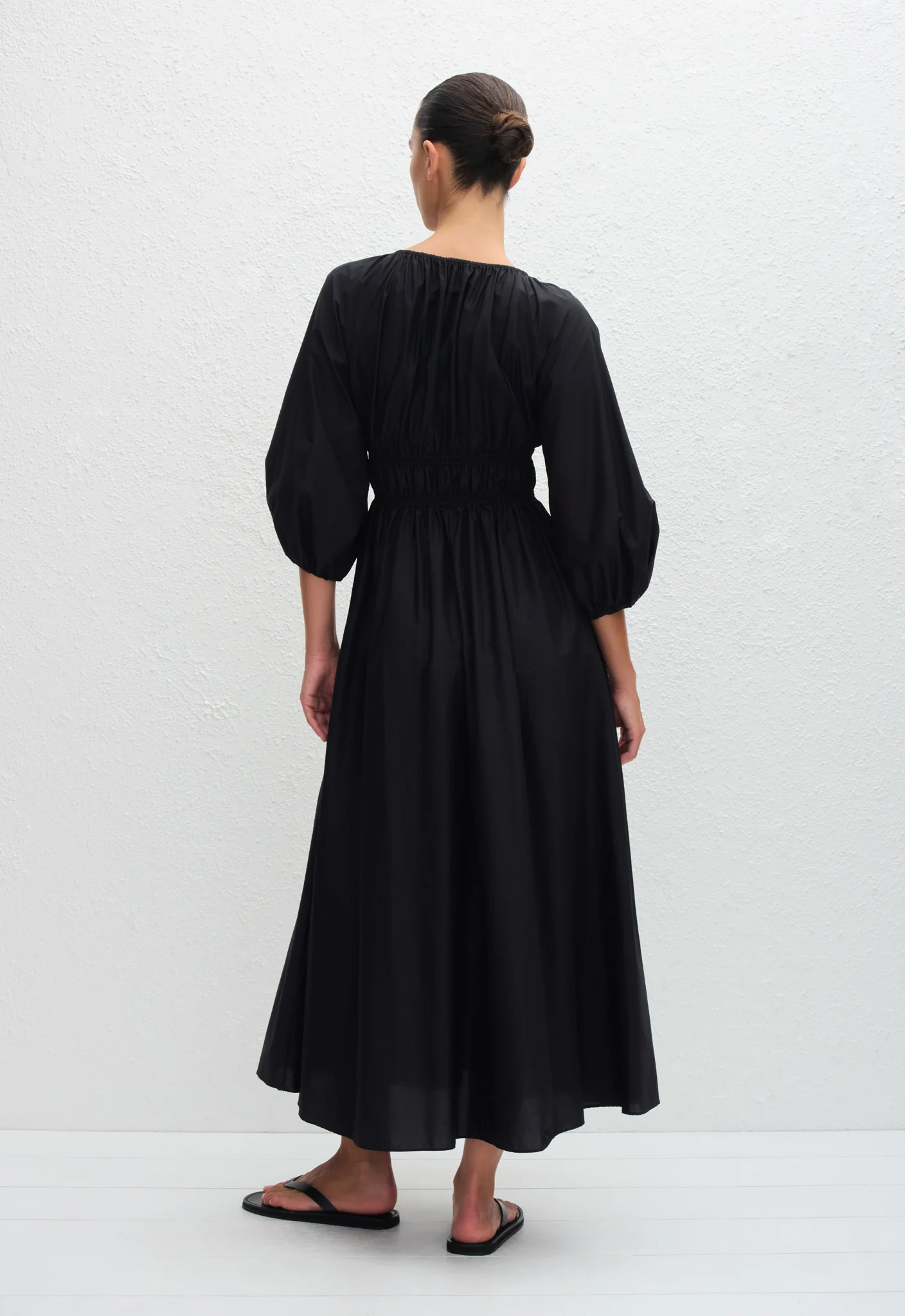 Shirred Plunge Button Dress - Black - Image 4